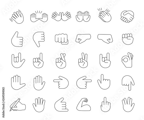 Hand gesture emojis linear icons set