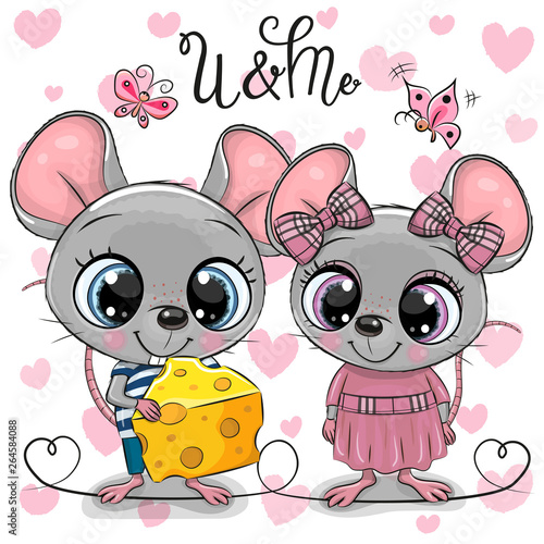 Two Cartoon Rats on a hearts background