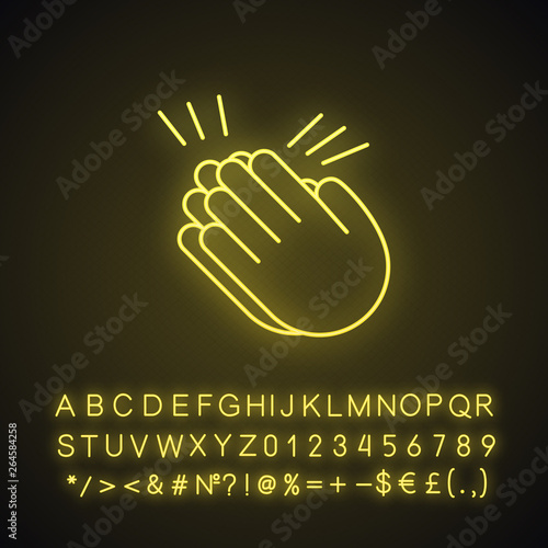 Clapping hands emoji neon light icon
