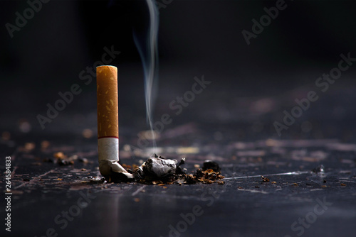 World No Tobacco Day Concept Stop Smoking.tobacco cigarette butt on the floor