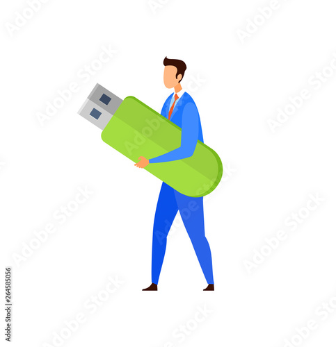 Man Holding USB Drive Flat Vector Illustration