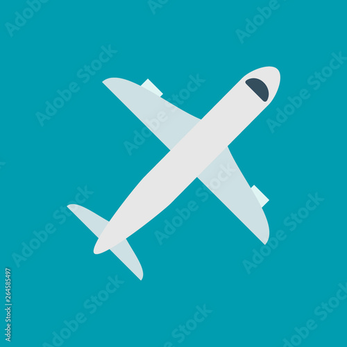 white flying Airplane blue background icon