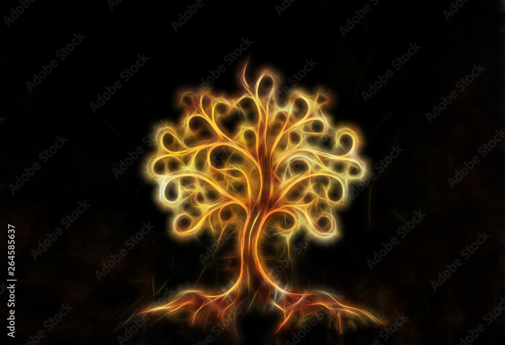 Obraz premium tree of life symbol on structured ornamental background, yggdrasil. Fractal effect.