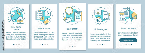 Real estate rental onboarding mobile app page screen with linear concepts