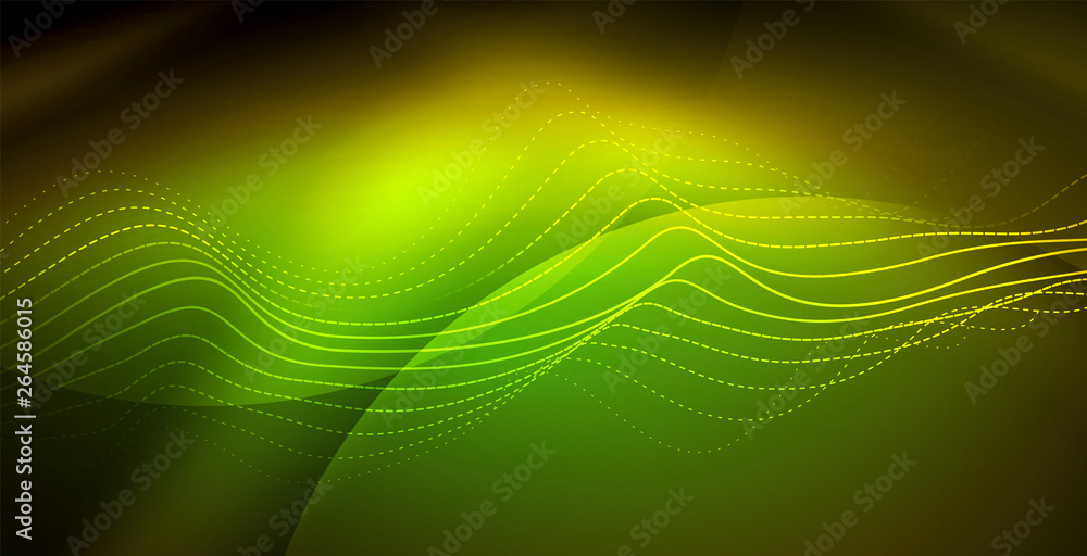 Glowing abstract wave on dark, shiny motion, magic space light. Techno abstract background Glowing abstract wave on dark, shiny motion, magic space light. Techno abstract background