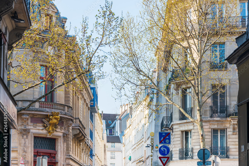 PARIS, FRANCE - MARCH 31, 2019: Antique building view in Paris city, France.