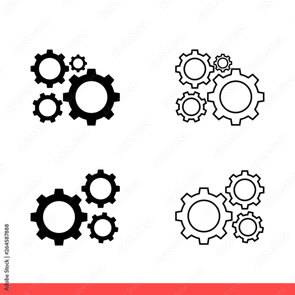 Mechanism icon set, cog symbol collection. Simple, flat design on white background Mechanism icon set, cog symbol collection. Simple, flat design on white background