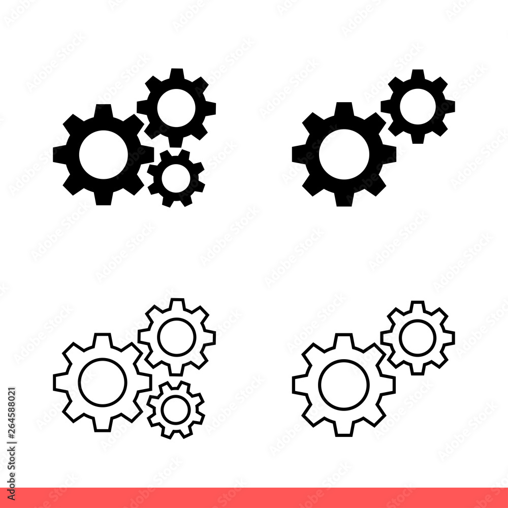 Settings icon set, gear symbol collection. Simple, flat design on white background Settings icon set, gear symbol collection. Simple, flat design on white background