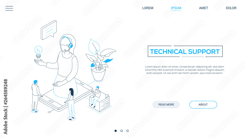 Technical support - line design style isometric web banner