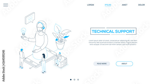 Technical support - line design style isometric web banner