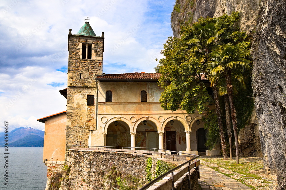Hermitage of Santa Caterina del Sasso is a Roman Catholic monastery located in the municipality of Leggiuno,Lombardy, Italy. It is perched on a rocky ridge on the eastern shore of Lake Maggiore.
