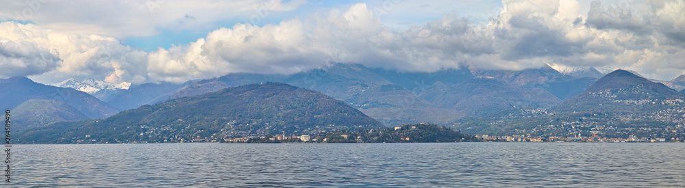 Panoramic view on Verbania coastline on Lake Maggiore, Piedmont, Italy
