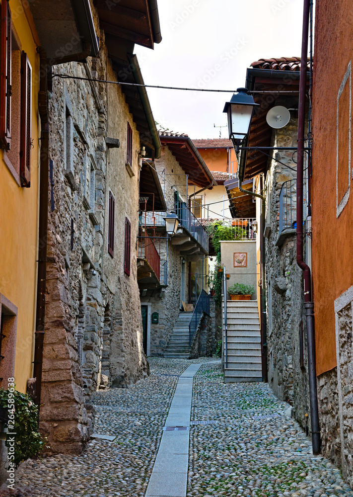 Fototapeta premium traditional urban landscape in Mergozzo, a small town in Piedmont, Italy