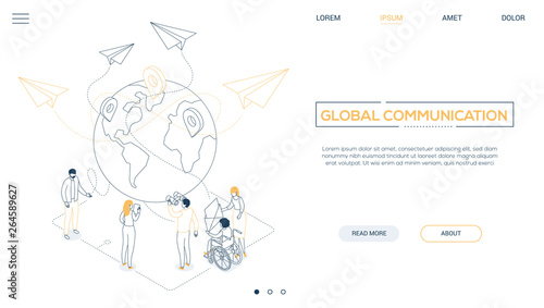 International business - line design style isometric web banner