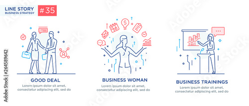 Set of illustrations concept with businessmen. Workflow, growth, graphics. Business development, milestones. linear illustration Icons infographics. Landing page site print poster