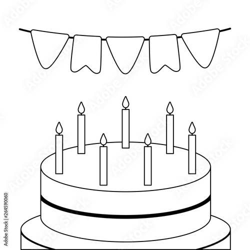 sweet cake with candles and garlands hanging