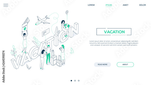Vacation and travel - line design style isometric web banner