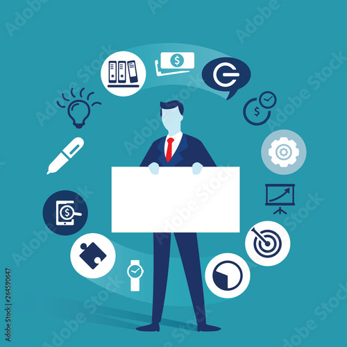 business woman with empty writing space in hands icons illustration - Vector
