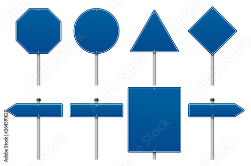 Vector blue road sign set on white background