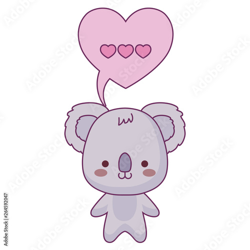 cute koala animal and speech bubble in shape heart