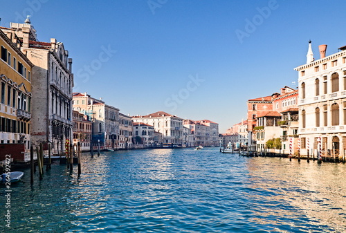 View of the Grand Canal in Venice  Italy  from the Ponte dell Accademia  that is  one of only four bridges to span the Canal 