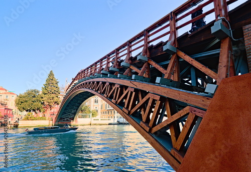 Venice, Italy - December 29, 2018: View from the Ponte dell'Accademia, that is one of only four bridges to span the Grand Canal 