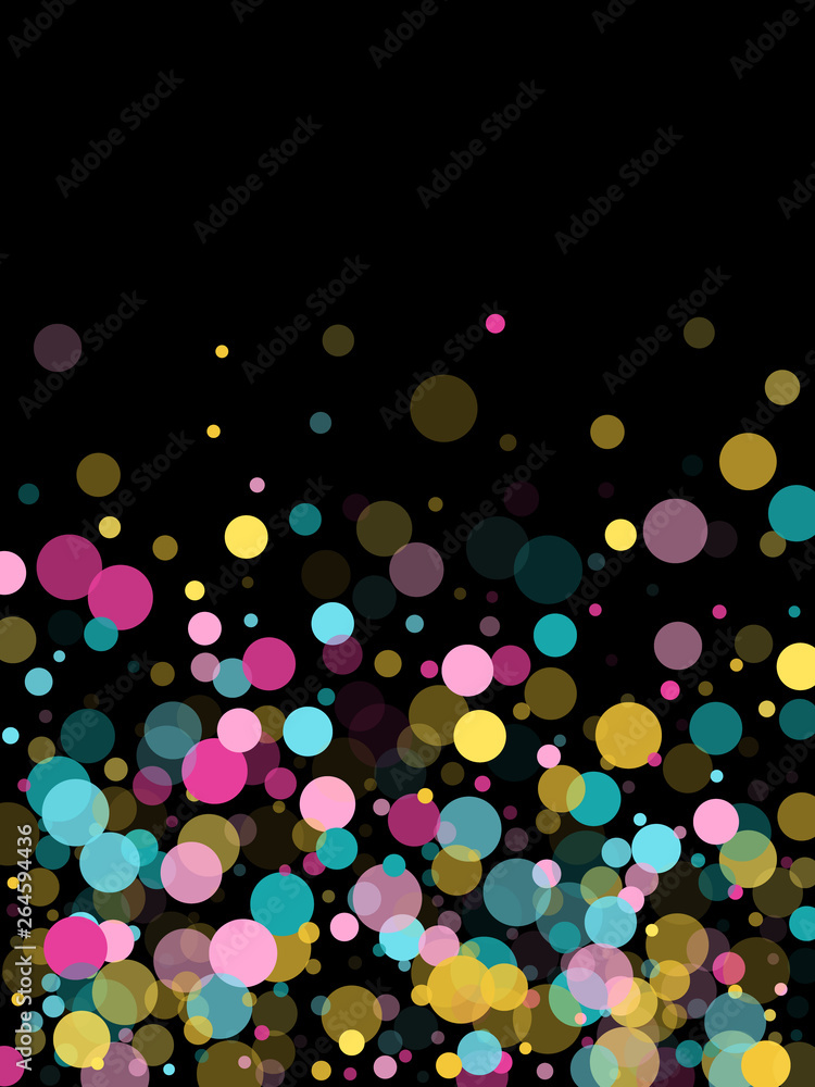 Memphis round confetti festive background in cyan blue, pink and yellow. Childish pattern vector.