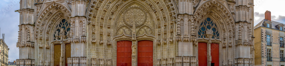 Panoramic view of a cathedral facade in Nantes France