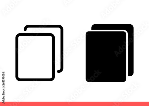 Copy icon outline and fill set, duplicate symbol. Simple, flat design on white background