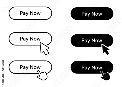 Pay now icon set, button symbol collection. Simple, flat design on white background