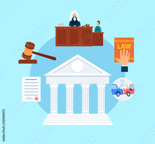 Trial Procedure Symbols Flat Vector Illustration