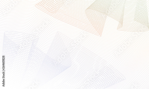 Abstract vector watermark. Colored technology background. Guilloche art line design, pastel purple, beige gradient. Pleated net pattern on ripple subtle curves. EPS10 illustration