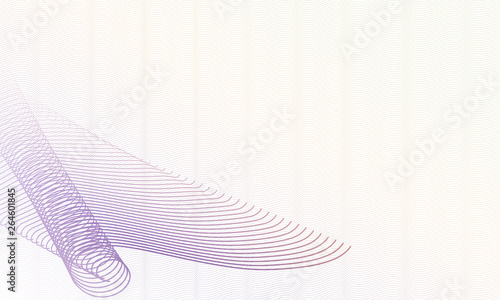 Swirl pattern in purple, beige tones. Elegant watermark design. Guilloche art line template. Abstract vector multicolor composition, copy space. Squiggle thin lines. White background. EPS10