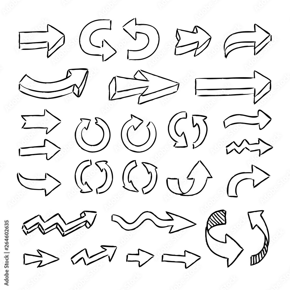 Hand drawn arrows, infographics doodle elements. Hand drawn arrows, infographics doodle elements.