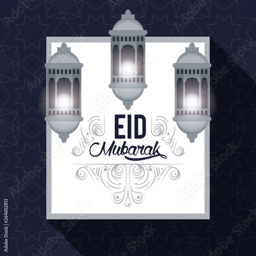 eid mubarack design with islamic lamps photo