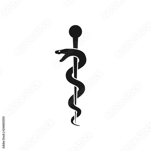Caduceus health symbol Asclepius Wand icon black color. Caduceus black isolated vector icon.