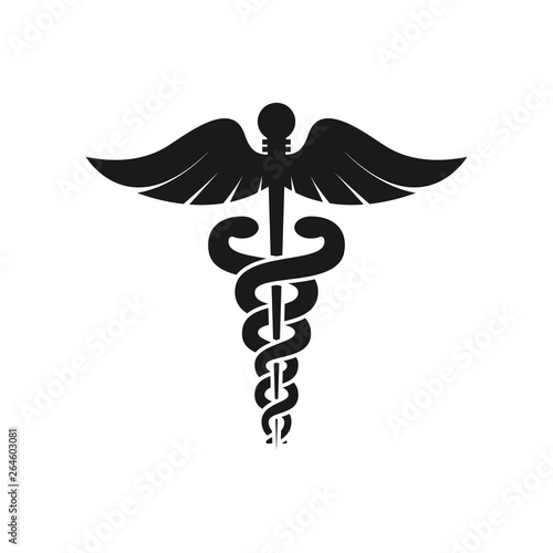 Caduceus health symbol Asclepius Wand icon black color. Caduceus black isolated vector icon.