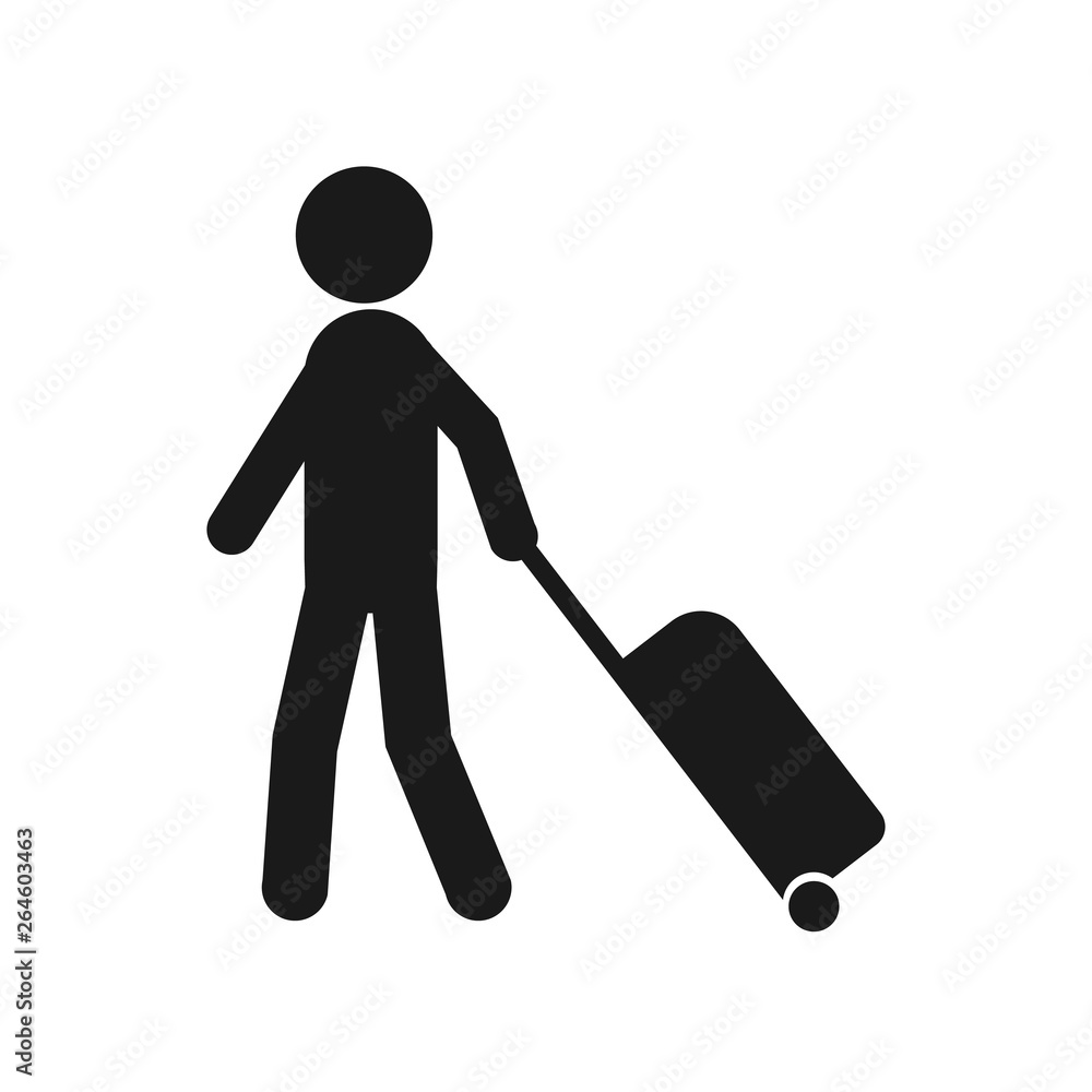 Passenger Pulling Rolling Bag Icon. Tourist vector icon Passenger Pulling Rolling Bag Icon. Tourist vector icon