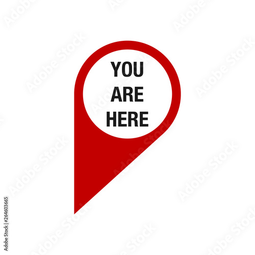 You are here. map pointer icon. GPS location symbol. red Flat design style.
