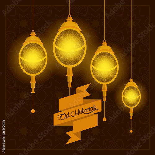 eid mubarack design with islamic lamps photo