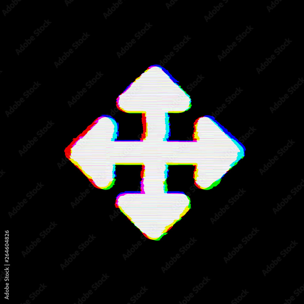 Symbol arrows up down, right left has defects. Glitch and stripes Symbol arrows up down, right left has defects. Glitch and stripes