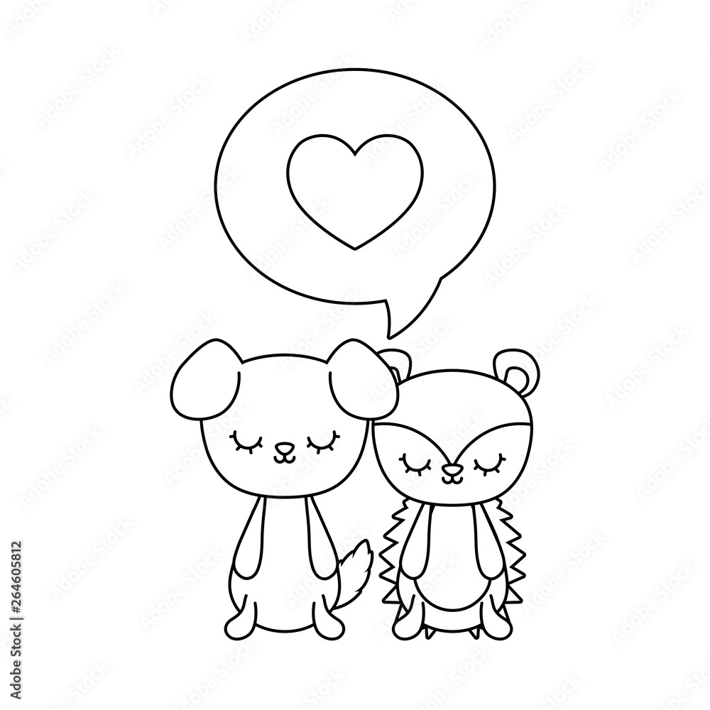 cute porcupine with dog and speech bubble cute porcupine with dog and speech bubble