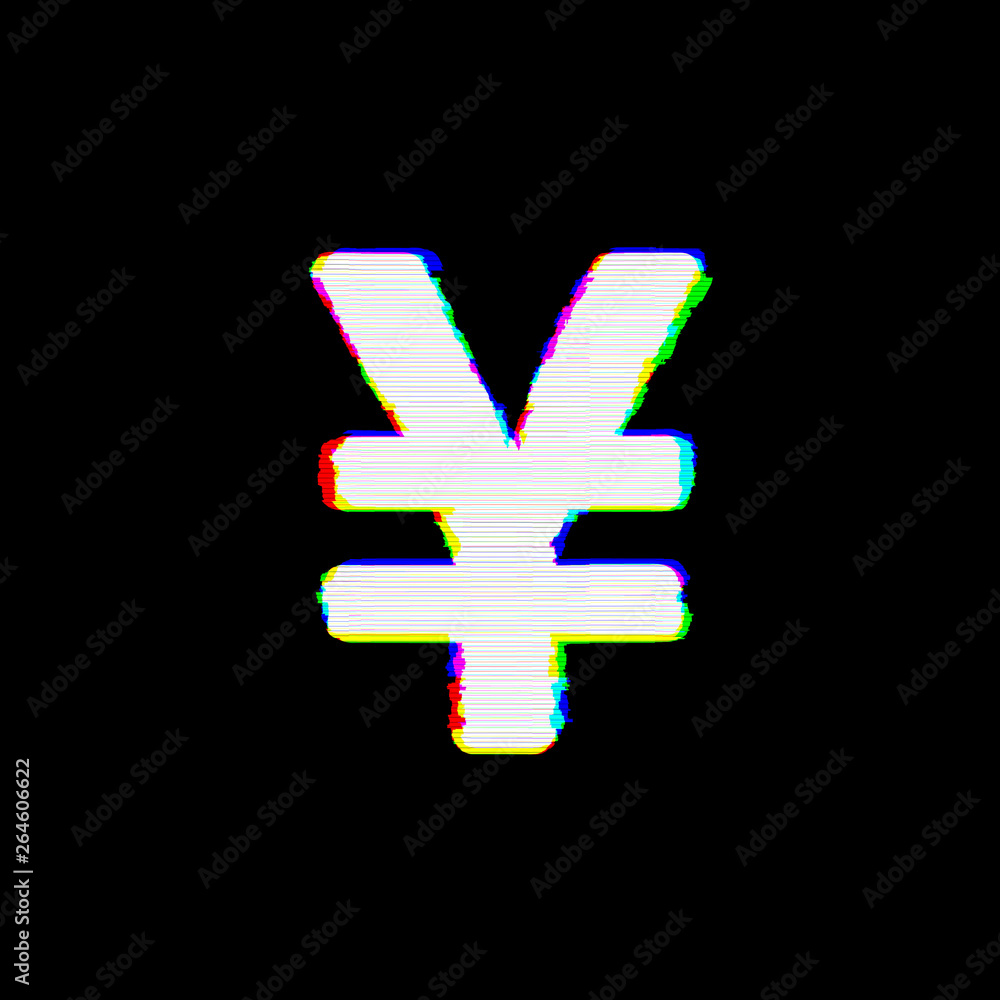 Fototapeta premium Symbol yen sign has defects. Glitch and stripes