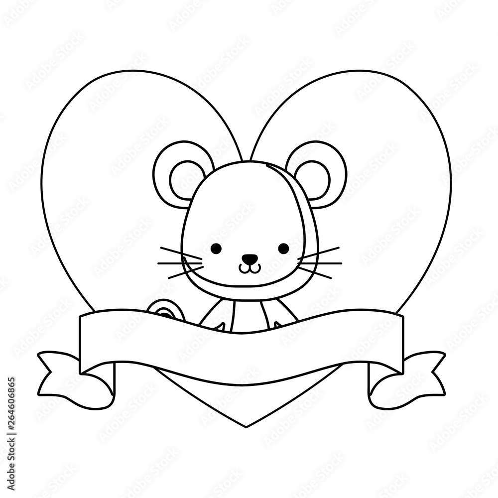 Fototapeta premium cute mouse animal with ribbon in frame