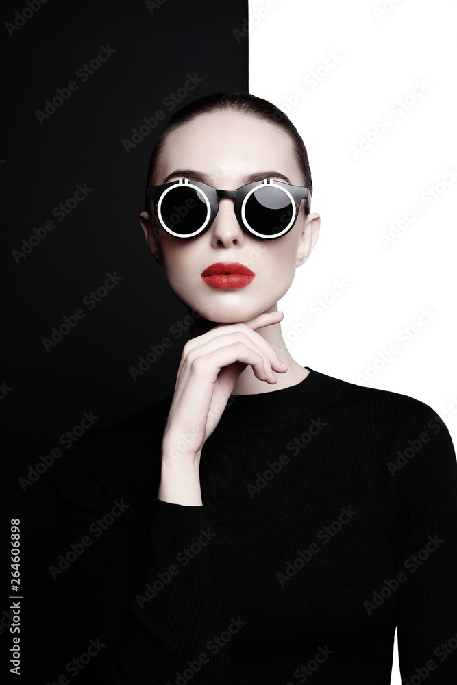 beautiful young woman with black sunglasses beautiful young woman with black sunglasses