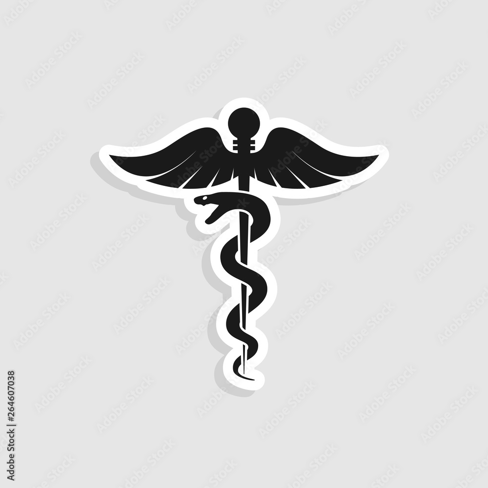 medical snake health symbol. line art. Modern depiction of the caduceus