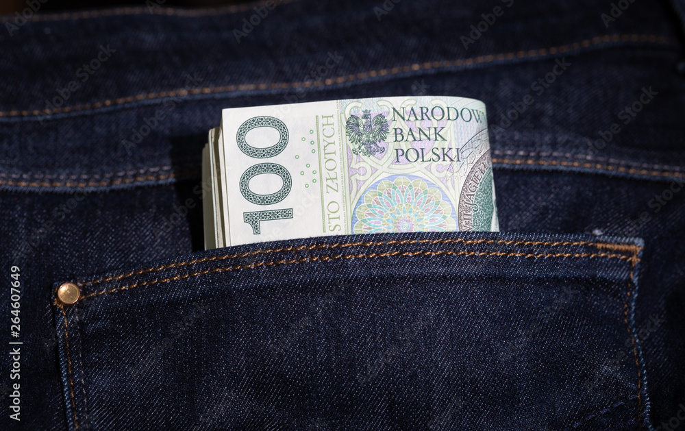 Polish złoty in Jeans Pocket. Polish złoty in Jeans Pocket.