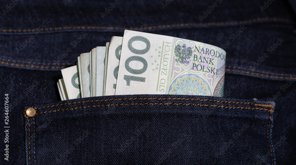 Polish złoty in Jeans Pocket. Polish złoty in Jeans Pocket.