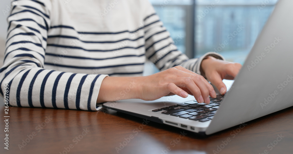Naklejka premium Woman type on laptop computer