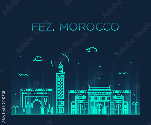 Fez skyline Morocco Trendy vector linear style